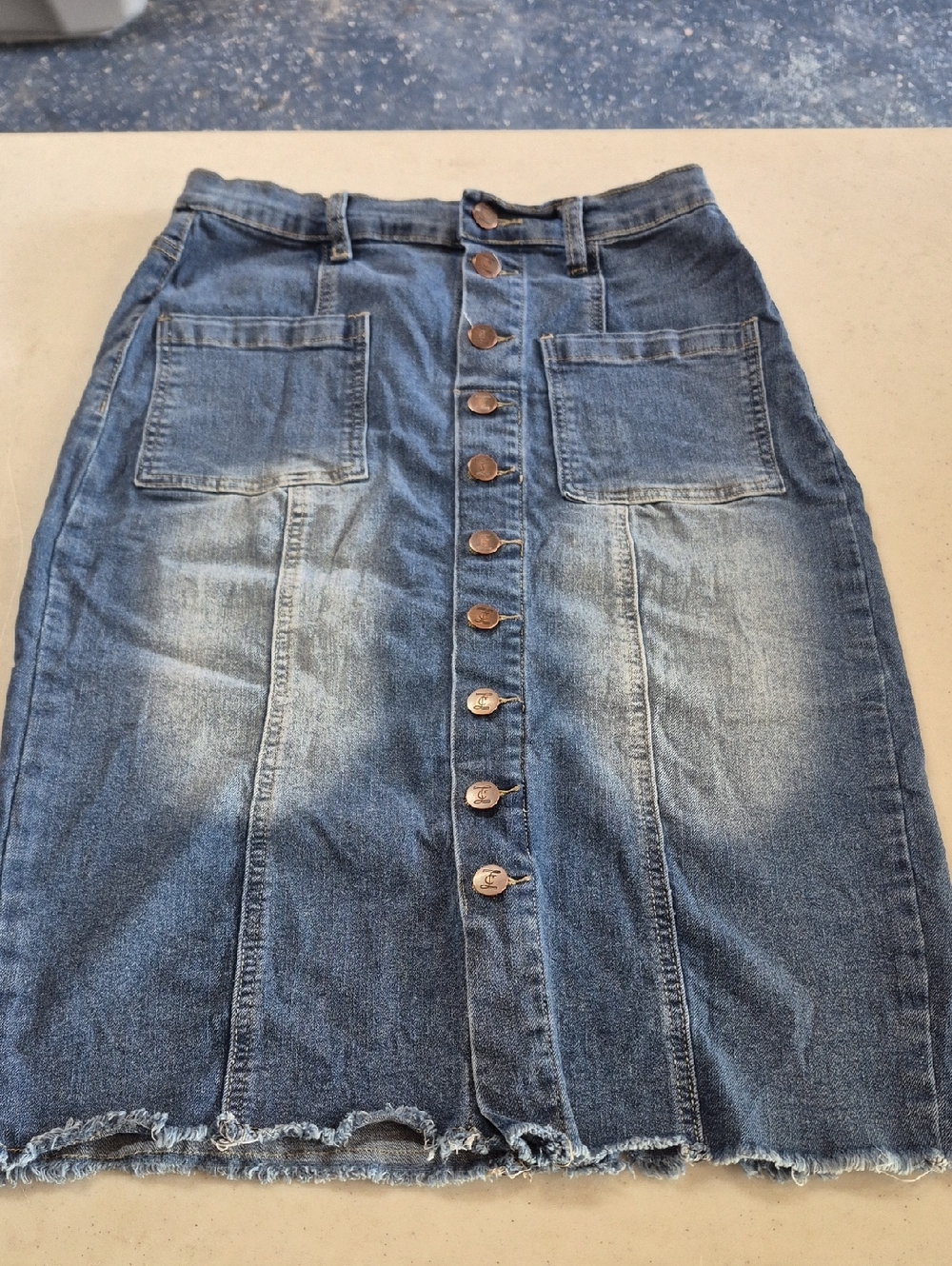 Denim Button-Front Midi Skirt - Blue